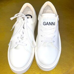 New! GANNI Sporty Mix Cupsole Sneakers Eco Friendly Womens Sz 10 / 41 |‎ Egret